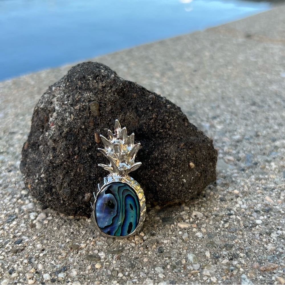 Silver Tone Abalone Pineapple Brooch